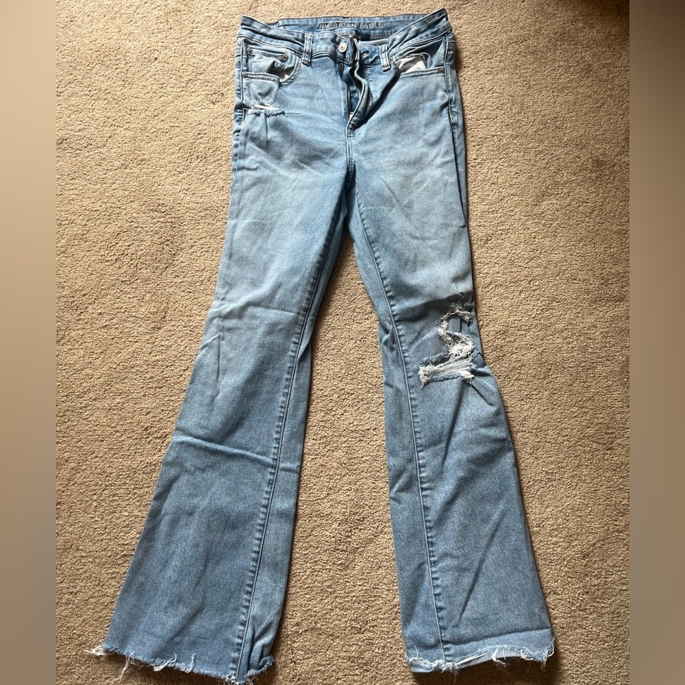 American Eagle Outfitters Light Blue super high rise Flare Jeans